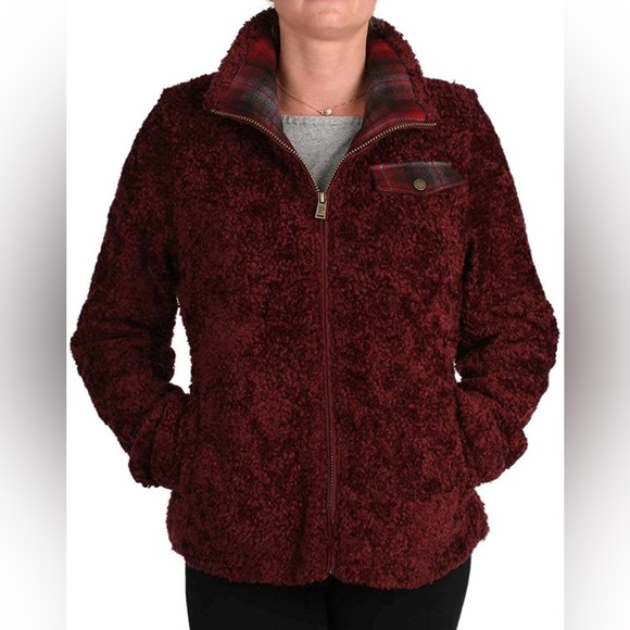 Pendleton Jackets & Blazers - PENDLETON Fleece Jacket Burgundy Plaid Front Full Zip Pockets Casual Cozy Med
